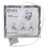 front of cardiac science powerheart g5 paediatric defibrillator pads package showing instructions and wire