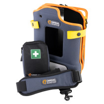 Cardiac Science Powerheart G5 Premium carry case with a small first aid pouch and adjustable strap shown separately