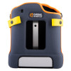 Front view of the cardiac science powerheart g5 premium carry case in grey with yellow and orange details
