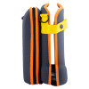 Side view of a navy and orange Cardiac Science Powerheart G5 Premium carry case with yellow strap and zip details