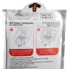 Sealed package of AED Trainer pads featuring diagrams for pad replacement and multilingual safety and usage instructions