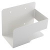 angled view of a white philips heartstart defibrillator wall mount bracket showing its open holder and mounting holes