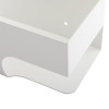 Closeup of a white philips heartstart defibrillator wall mount bracket showing the corner and mounting hole