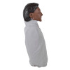 Side view of laerdal little anne training manikin with bag showing dark skin and white cover