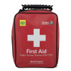 Tourni key case shown as a red bag with medical symbols and text for first aid and bleed control