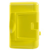 Side view of yellow cardiac science powerheart g3 plus intellisense battery showing latch details