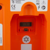 Closeup of the back of a cardiac science powerheart g5 semi automatic defibrillator showing connection ports and labels