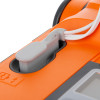 Closeup of connection port and cables on cardiac science powerheart g5 semi automatic defibrillator in orange casing