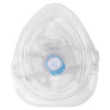 front view of st john reusable rescue mask made of clear plastic with blue circular valve in centre