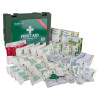 St John Ambulance large workplace first aid kit with all included medical contents displayed in front of the case