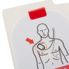 Closeup of philips heartstart fr3 trainer 3 defibrillator adult training pads showing placement instructions on a white background