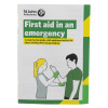 st john ambulance universal refill kit booklet titled First aid in an emergency with illustration of two people