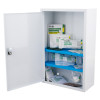 st john ambulance first aid cabinet with key showing open door and medical supplies inside