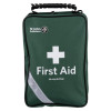 Green Stjzwffam St John Ambulance Bs8599 Compliant Zenith First Aid Kit front with white cross and handle on white background