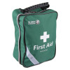 Angled front view of the St John Ambulance Zenith large first aid kit in a green soft case with carry handle