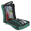 St John Ambulance Zenith large first aid kit unzipped to show internal mesh pockets filled with first aid supplies.