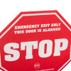 a close up of the text on the alarm warning emergency exit sign 