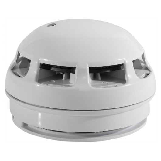 Front view of the rafiki twinflex multipoint asd detector without sounder showing its white domed design with ventilation slots