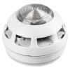 Angled close-up of a rafiki twinflex multipoint asd detector sounder strobe showing circular design and vents