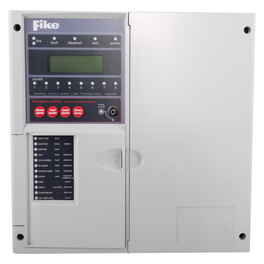 rafiki twinflex pro 2 fire alarm panel 8 zone showing the front view with display screen and control buttons