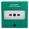 deedlock keypad kit with mag lock showing a green emergency release button with arrows pointing to a central black circle