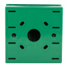green box back of access control emergency manual call point showing mounting holes and central opening