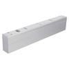 Angled view of an access control slimline electromagnetic lock in silver with a brushed metal finish