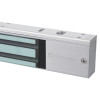Closeup of the access control slimline electromagnetic lock showing metal components and mounting holes