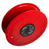 Red Tg8102352 19Mm Fixed Fire Hose Reel Angled showing the reel drum and central instruction label