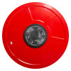 Tg8102352 19Mm Fixed Fire Hose Reel front view showing red circular reel with central black instruction label