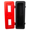 thomas glover fire extinguisher cabinet shown open with red door and black interior storage area