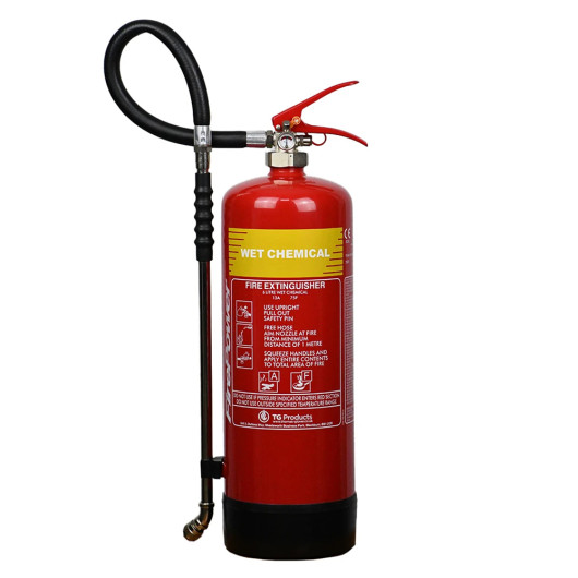 Image of Tgffwc6 Thomas Glover Firepower Fluoro Free 6Ltr Wet Chemical extinguisher with red body and black hose on white background