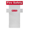 Front view of the fire log book wall holder with fire safety label and missing sign in red text