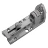 angled view of a silver metal thomas glover panic bolt mk2 showing its locking mechanism and mounting holes