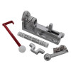 Parts and components shown as contents of the thomas glover panic bolt mk2 including metal bolt and red plastic tool