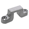 Close-up of a silver thomas glover panic bolt mk2 latch keep with two screw holes on a white background