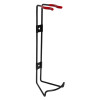 Angled view of thomas glover powerx 1kg powder extinguisher bracket showing black metal frame with red handles