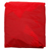 Folded red emergency evacuation sheet shown from the front with visible fabric texture and creases