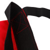 Close up of black straps with red stitching on an emergency evacuation sheet