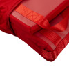 Close up of red fabric and straps on a Thorpe Mill emergency evacuation sledge showing stitching and handles