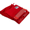 thorpe mill emergency evacuation sledge shown opened with red fabric cover partially removed revealing folded sledge with handles