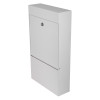 angled view of a white mailsafe residential mailbox showing the front and side panels with a lock near the top