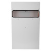 Back view of a white mailsafe residential mailbox showing a rectangular opening near the top with a black trim
