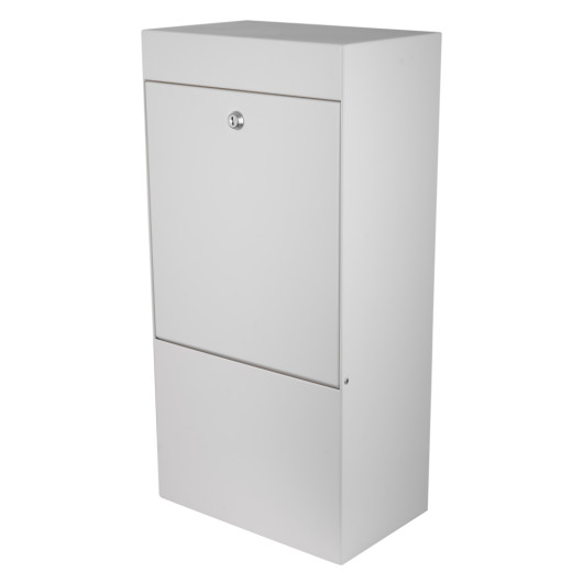 mailsafe commercial mailbox shown from an angled view with a lock on the front panel