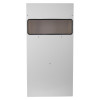 Back view of a plain white metal panel from the mailsafe commercial mailbox showing a rectangular window opening