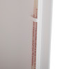 Close-up of part of the mailsafe commercial mailbox showing text and a plastic clip on a white surface