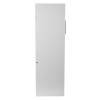 Side view of a mailsafe commercial mailbox showing a plain rectangular metal panel with a lock