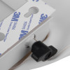 Close-up of a black bolt on a white mailsafe mailguard mailbag with extinguisher showing part of the fastening mechanism