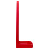 Side view of the ultrafire single premium stand in red showing its flat base and upright back panel