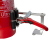 Ultrafire extinguisher servicing clamp with red grip handle and metal fixing plate attached to a red cylinder